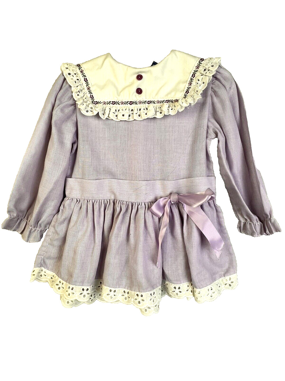 Vintage Collar Dress Girls 24 Mos. Purple Eyelet Dropped Waist 80's Party Church